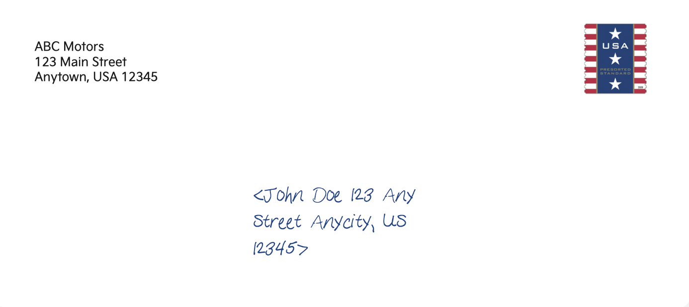 Outer envelope — handwritten address, presorted standard